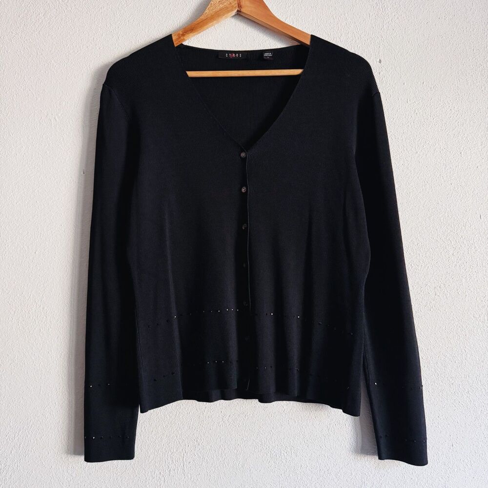 90s/y2k vintage black cardigan w/ black rhinestone details